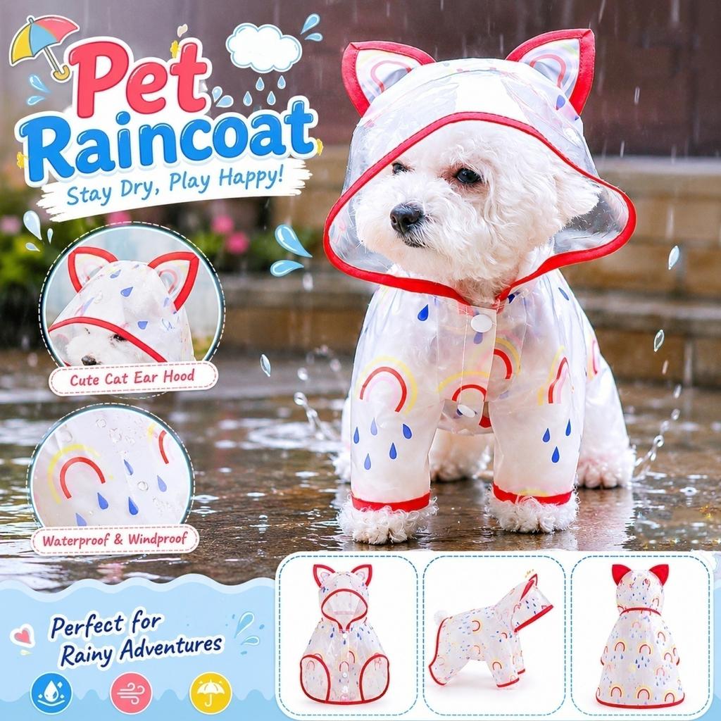 Dog Raincoat, Pet Four-Leg One-Piece Rain Jacket, Outdoor Walking Coat with Reflective Strips for Small Medium Dogs