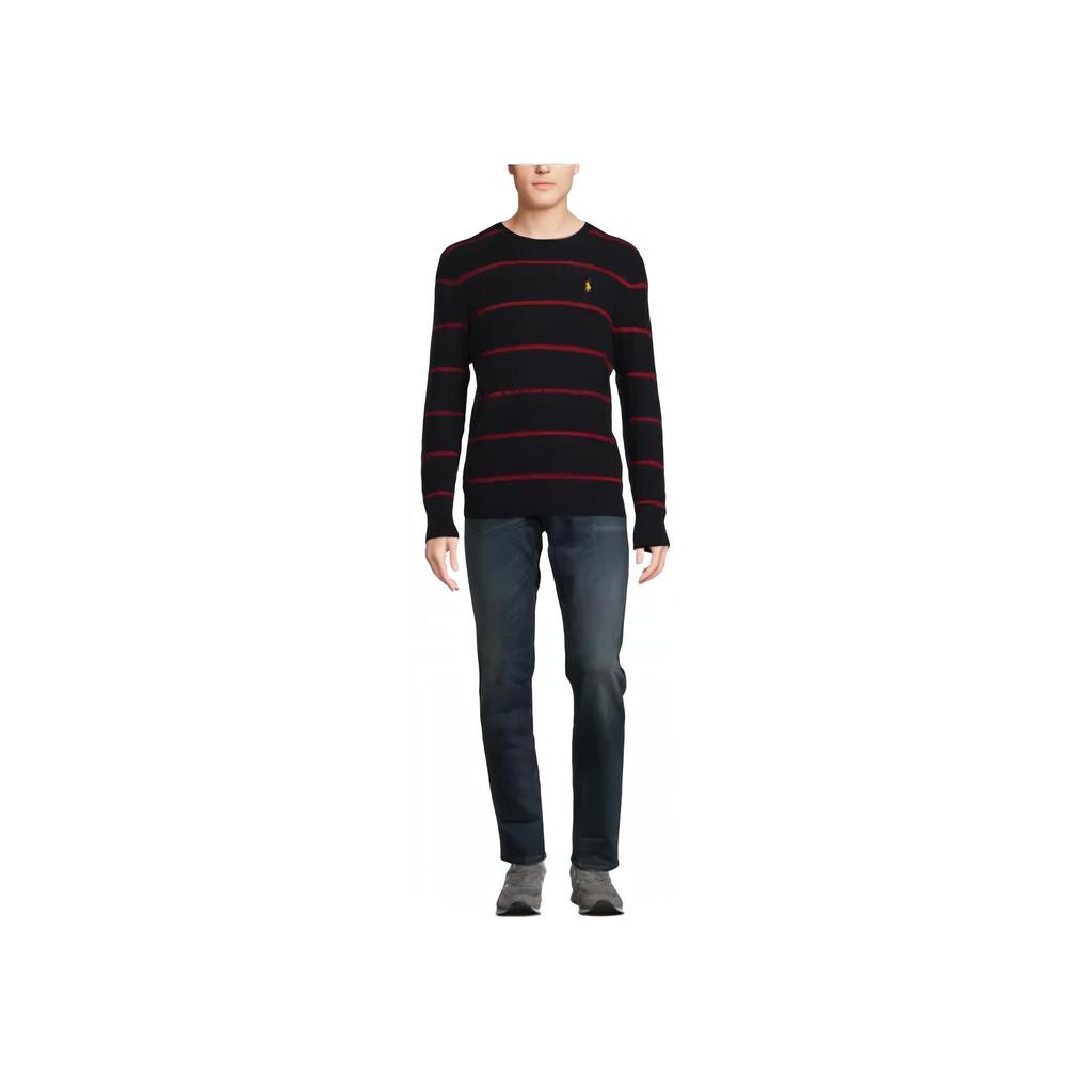 Polo Ralph Lauren FW23 Crew Neck Striped Logo Long Sleeve Knit Sweater Men Sweater Black 710917407-001