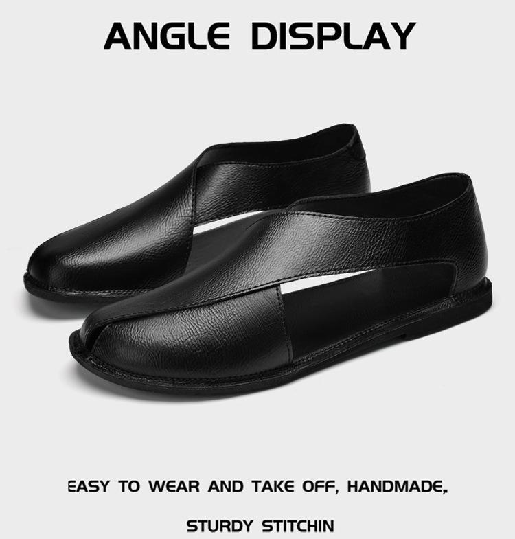 Men's Summer Closed-Toe Cross-Strap Cowhide Sandals - Breathable Non-Slip Roman Beach Shoes