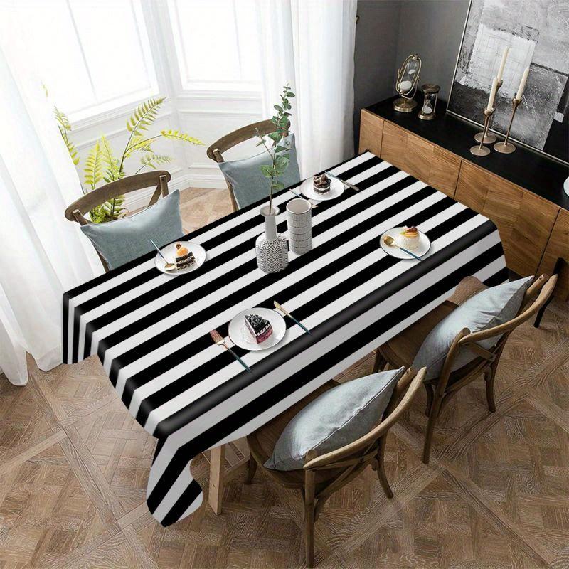1pc Tablecovers Black And White Striped Pattern Color Printing Rectangular Tablecloth, Suitable for Indoor And Outdoor Use, Picnic Or Party Decoration