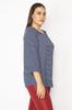 Women's Style Plus Size Tunic Large Size Navy Blue Striped Tunic With Elastic Collar And Gathering Detail On The Sleeves
