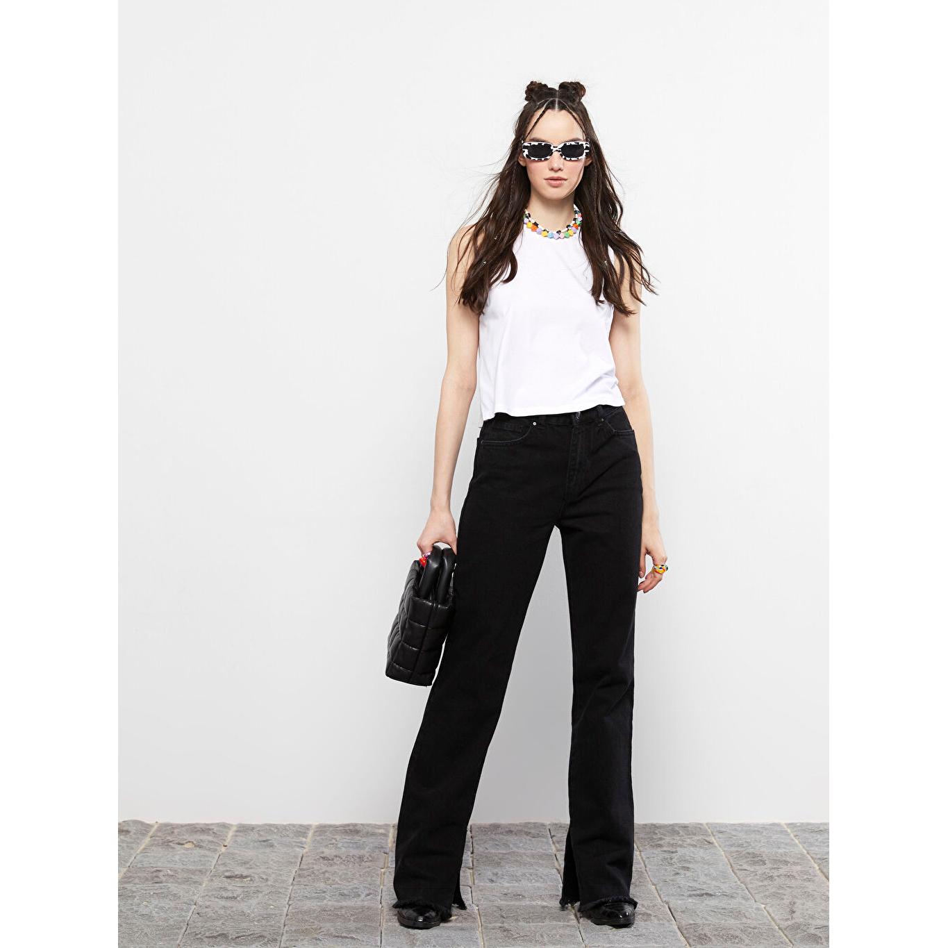 

XSIDE Удобная посадка Женские джинсовые брюки прямого кроя с карманами Черные