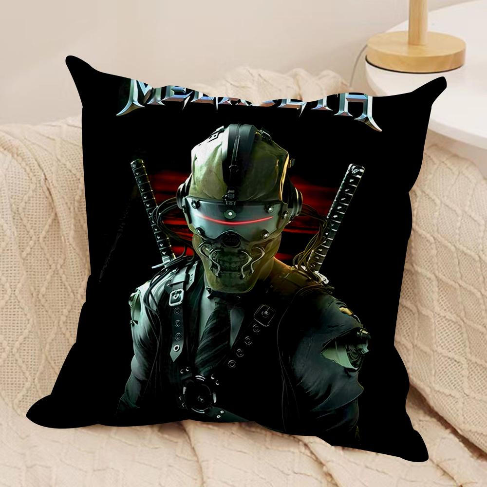 MMegadeths Heavy Metal Band Cushion Cover Silky Short Plush Invisible Zipper Dustproof Sofa Pillow Case For Home Decor