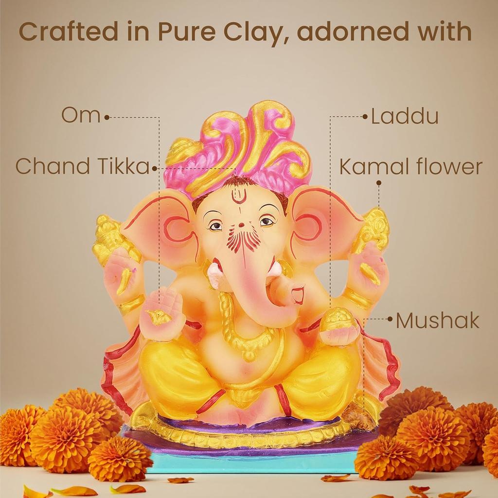 Cycle Pure Navin Klei Gekleurde Ganesha Beeldje 1 Milieuvriendelijk Handgemaakt 6 Inch Standbeeld Voor Ganesh Chaturthi Visarjan Met (2 Pak Agarbaatti Gratis)
