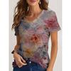 Womens V-Neck Loose Fit Short Sleeve T-Shirt With Floral Print Casual Top
