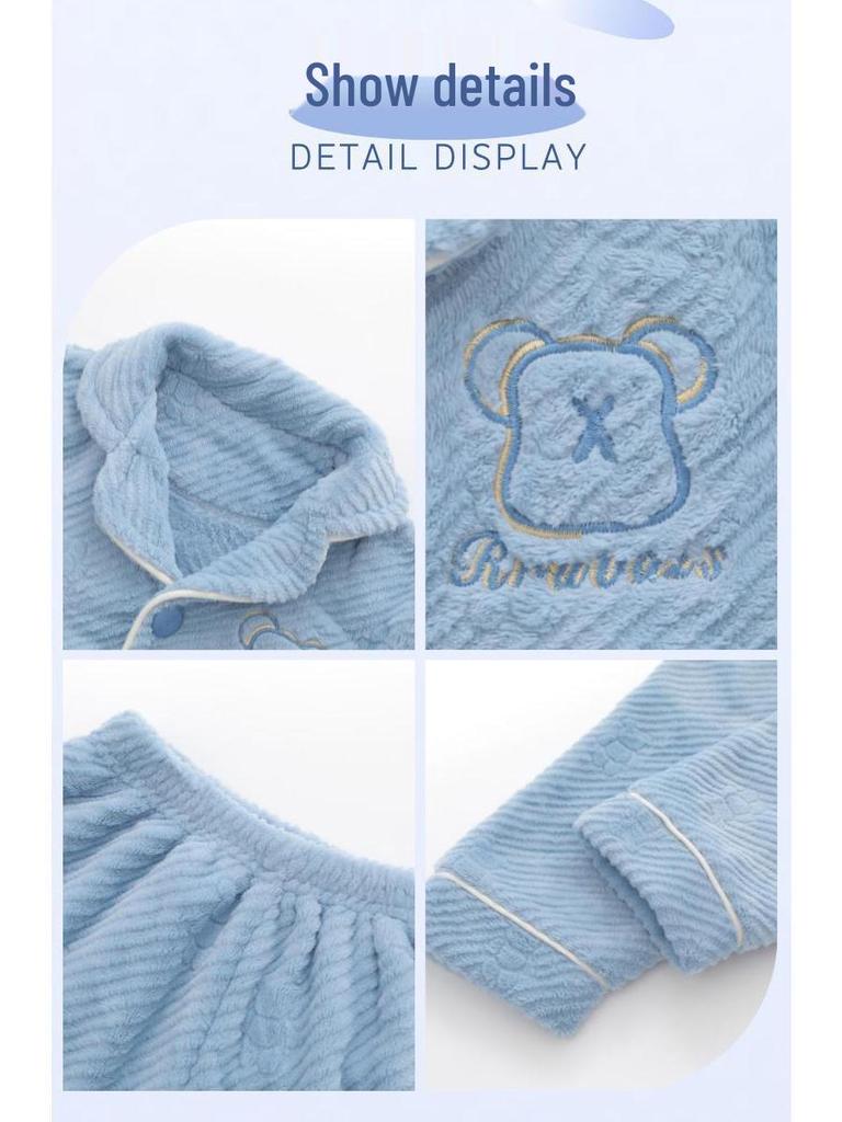Warm Flannel Boys' Pajamas - Milk Velvet Coral Fleece Winter Sleepwear for Children