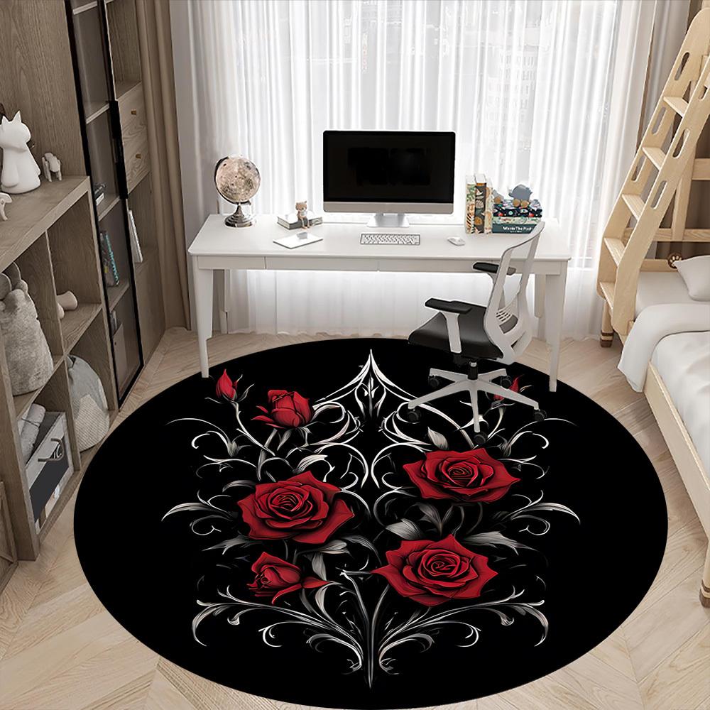 1pc Gothic Roses Chair Carpet for Office, Non-slip, Soft and Durable Office Rug for Decoration, Perfect for Office yy260105047