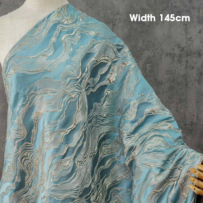 

Chinese 3D Embossed Gold Silk Wave Pattern Jacquard Designer Fabric For Diy Sewing Skirt Hanfu Dress Coat Suit Bag High Quality 1M