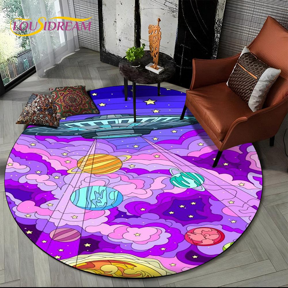 3D Astronaut Space Cartoon Round Area Rug,Carpet Rug for Living Room Children's Bedroom Sofa Playroom Decor,Non-slip Floor Mat