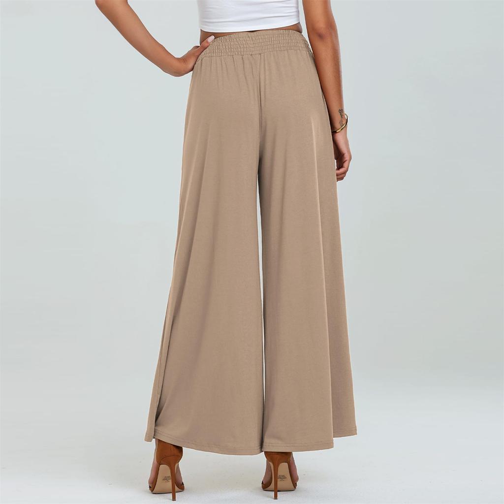 Women's Fashion Color Elastic Waist High Waist Micro-pants Loose Casual Pants With Pockets