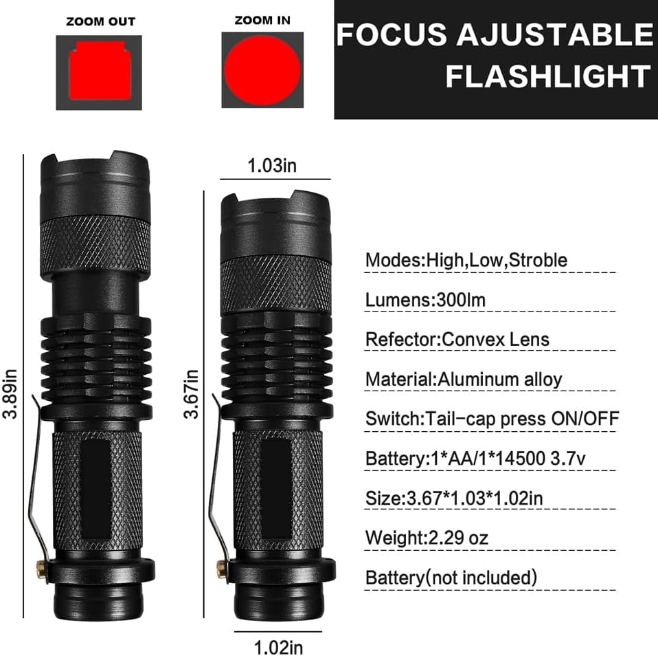 Powerful Red Light Flashlight LED Red Light Red LED Flashlights with Clip for Hunting Astronomy Night Observation Outdoor