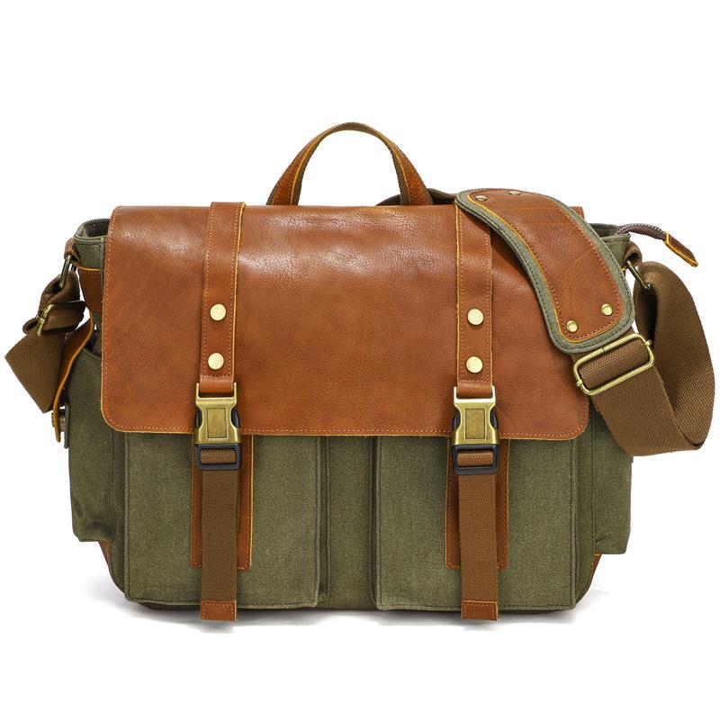 Retro men s shoulder bag oil wax canvas with first layer cowhide messenger bag casual shoulder messenger handbag
