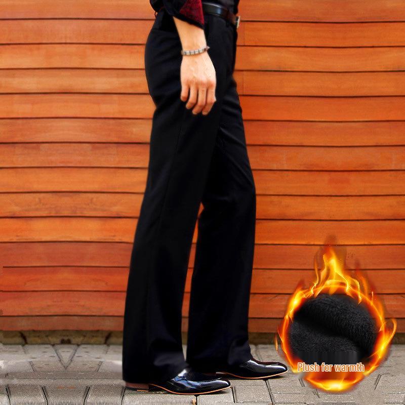 Men's Trendy Wide-Leg Flare Pants - Autumn/Winter Plus Velvet, Loose Casual Style