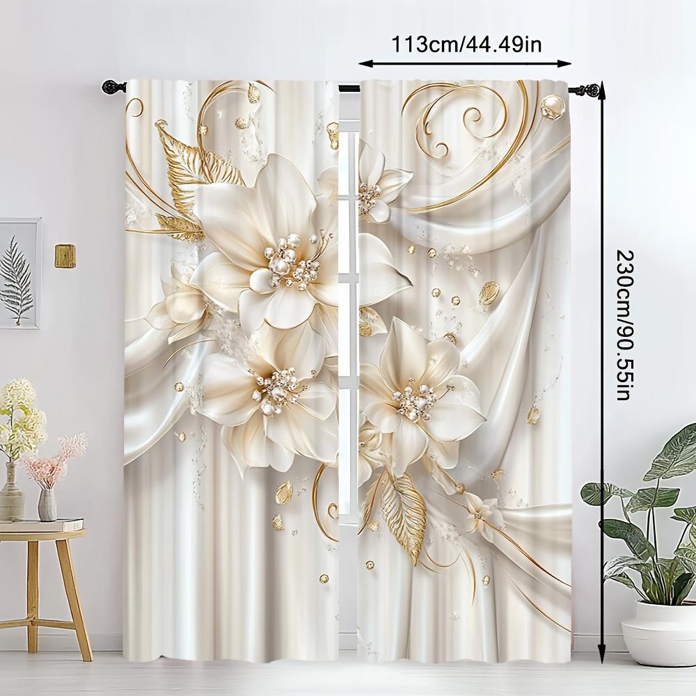 Rideaux à imprimé floral blanc Parfaits pour salon, chambre à coucher, bureau, cuisine, café Décoration Ensemble de 2 rideaux Élégants Fabriqués en polyester Avec poche pour tringle Lavables