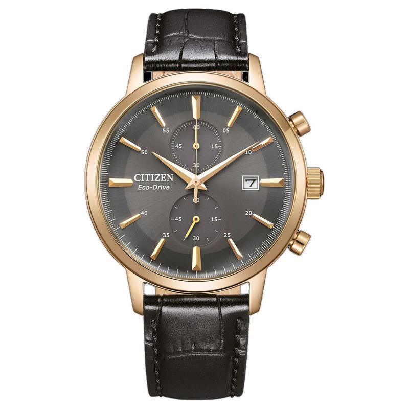 

CITIZEN 50 meters waterproof Quartz leather strap 42mm men s watch gray dial CA7067-11H сірий колір