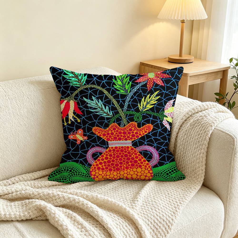 Y-Yayoi Art K-Kusama Square Double-Sided printed Pillow Case Bedroom Bedside Pillow Sofa Cushion Cover