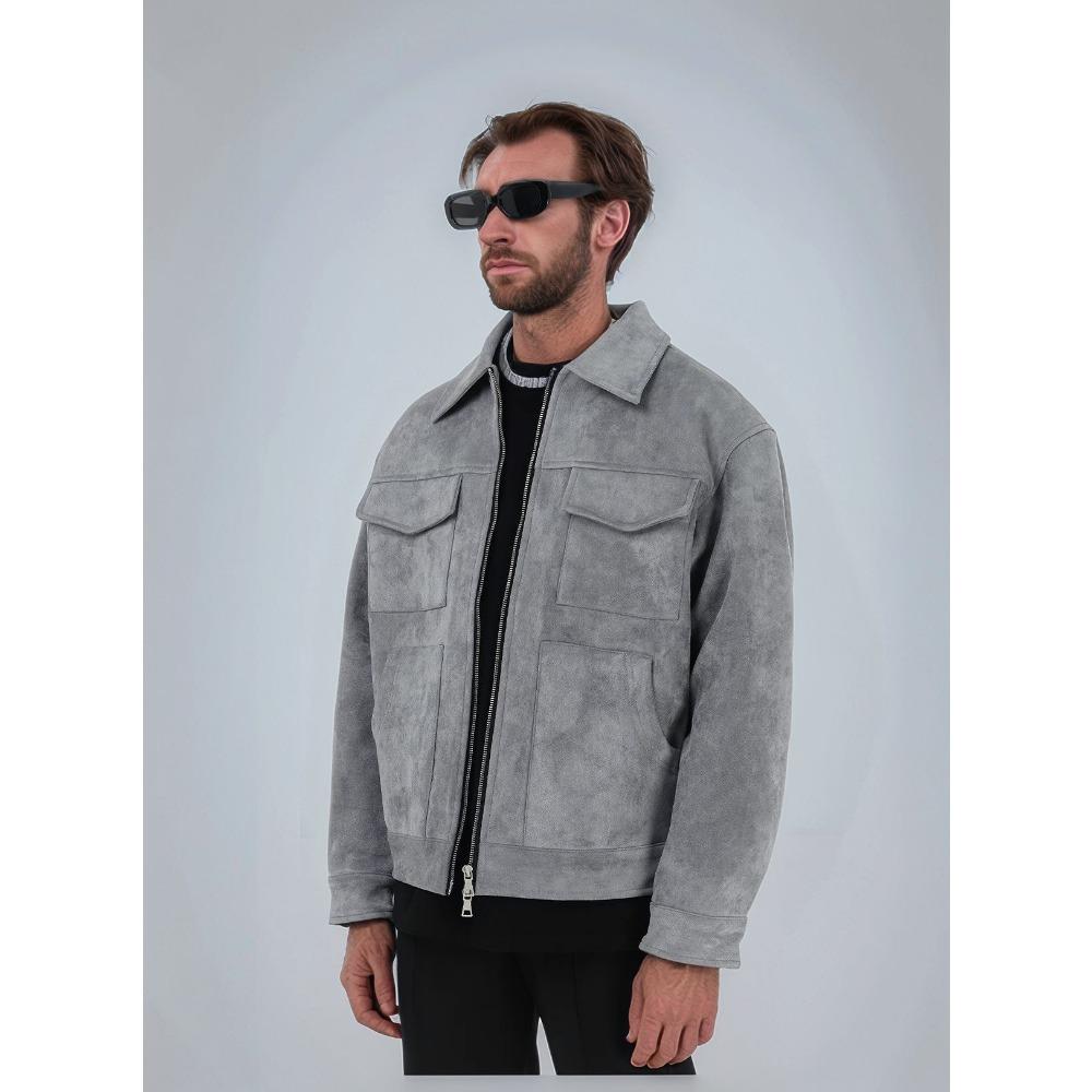 ZYLLO Autumn Jackets Oversize Casual Clothes High Street Pockets Laper Zipper Suede Thick Coat Mens Windbreaker Loose