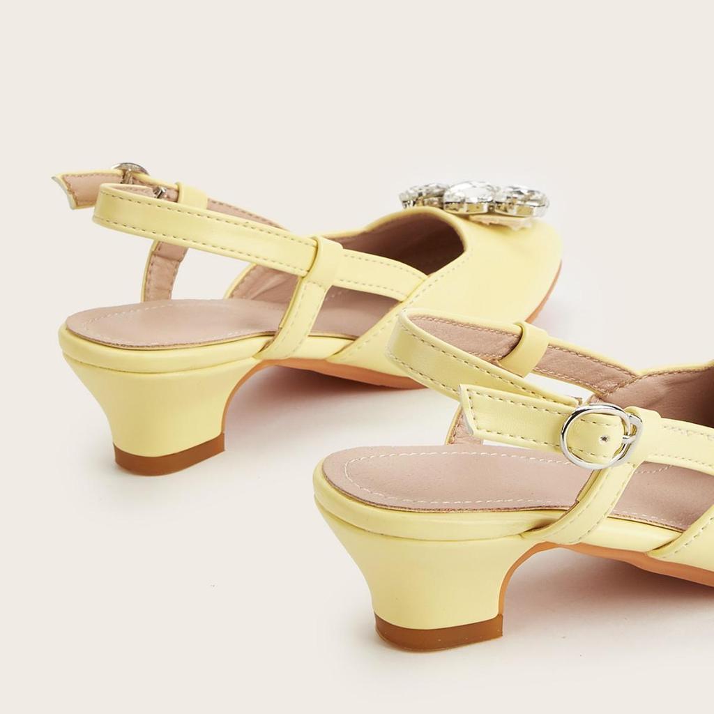 2025 Summer Rhinestone Buckle Girls' High Heels: Pointed Toe, Open Back, Fashionable Sandals