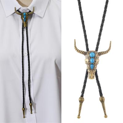 Elegant Bullhead Pendant Bolotie Unisex PU Leather Rope Tie For Sweaters Shirt And Formal Western Event Dressingup