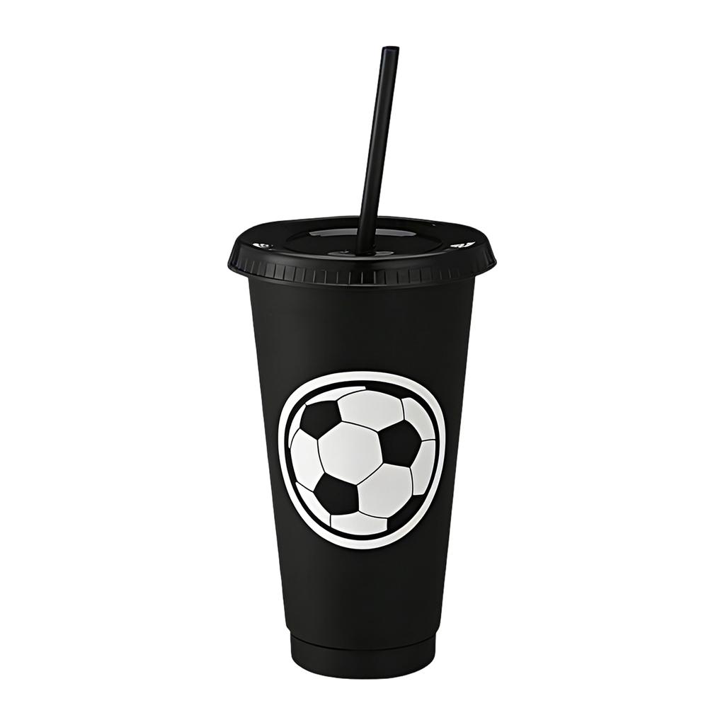 Large Capacity 710ml Single-Wall Plastic Cup With Soccer Pattern And Straw