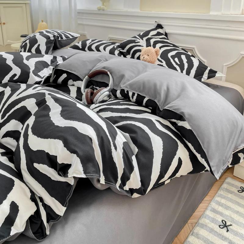 Zebra Soft Duvet Cover Set Black White Animal Print Beding Warm Comforter Covers plus 2 Pilowcases Home Decor for Children Kids Tens Young Boys Young