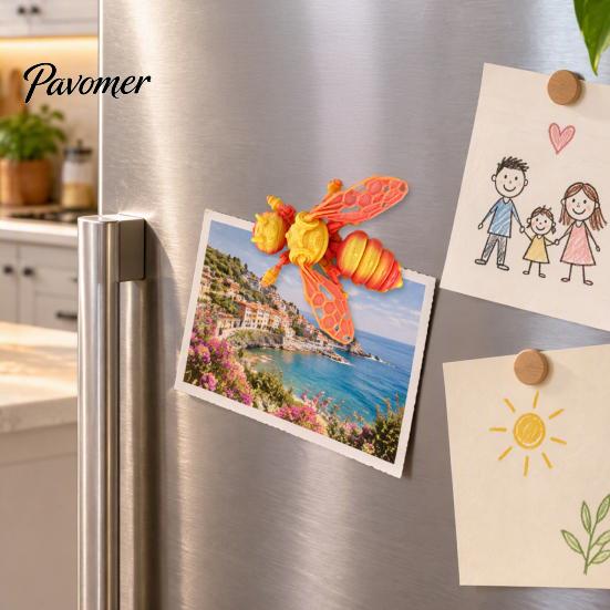 Lifelike Insect Model 3D Printed Bee Refrigerator Magnet, Realistic Flexible Joint Figurine, Articulated Jointed Toy Magnetic Decor for Kitchen Fridge