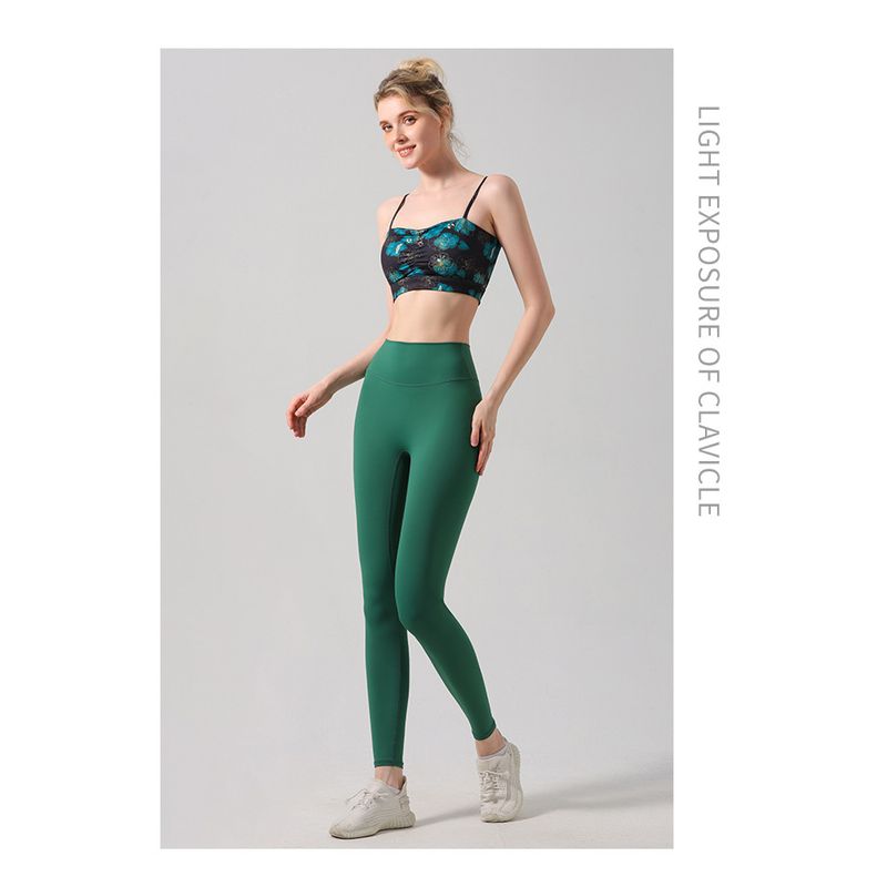 Retro Print Strap Sports Bra Women's Chest Pad Workout Underwear Yoga Clothes Vest Suit Push up Tube Top