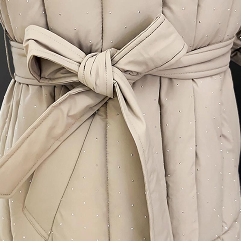 Móda nadměrné velikosti L-4XL Dámské zimní kabáty s páskem Velký límec z umělé kožešiny Dlouhé parky s kapucí Volné Silné Dámské bundy