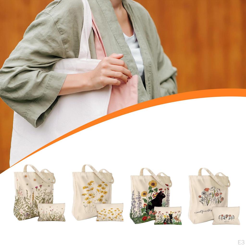 Canvas Tote Bag Grocery Holder for Travel Commuting Summer Work