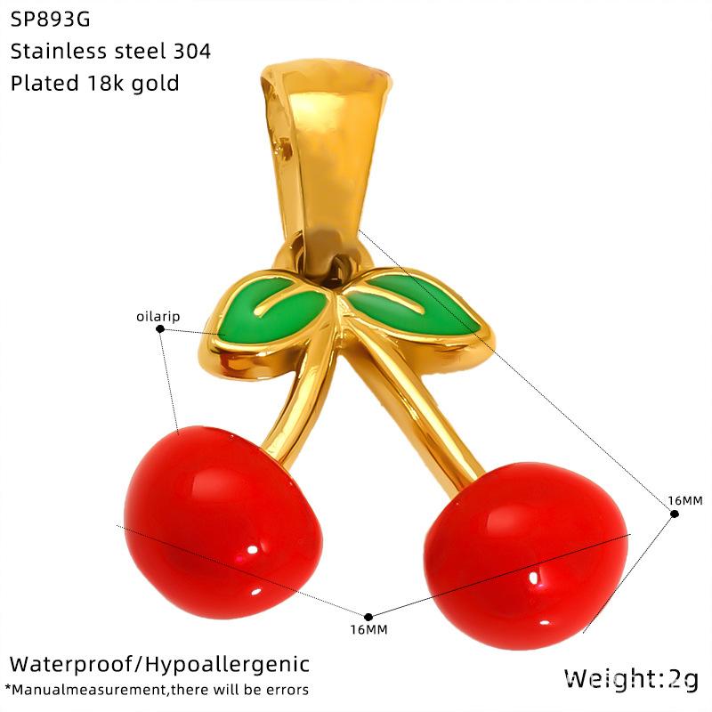 Personality High Sense Summer Fruit Strawberry Cherry Oil Drop Pendant Women'S Necklace
