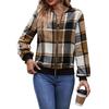 Women Jacket Stand Collar Long Sleeve Zipper Closure Short Jacket Plaid Print Ribbed Hem Cuff Casual Coat Daily Wear