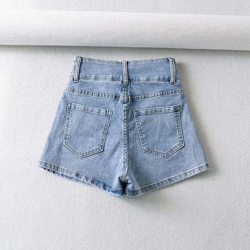 Ur Washed High Waist Metal-Decorated 3-Color Denim Shorts