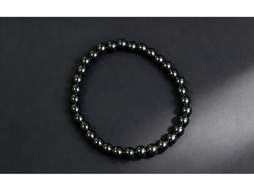 Ručně tkaný náramek z hematitu a černého žlučového kamene s korálky