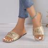 Fashion 2024 Hot Sale Shoes for Women Summer Women's Slippers Square Toe Solid Metal Decoration Open Toe Large Size Beach Slippers Women