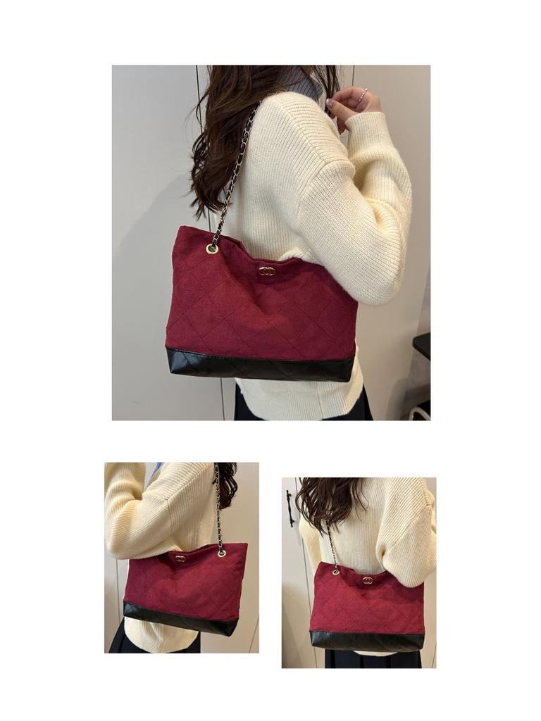 Women's Luxury Suede Diamond Chain Shoulder Bag, 2025 Trend, Large Capacity Tote