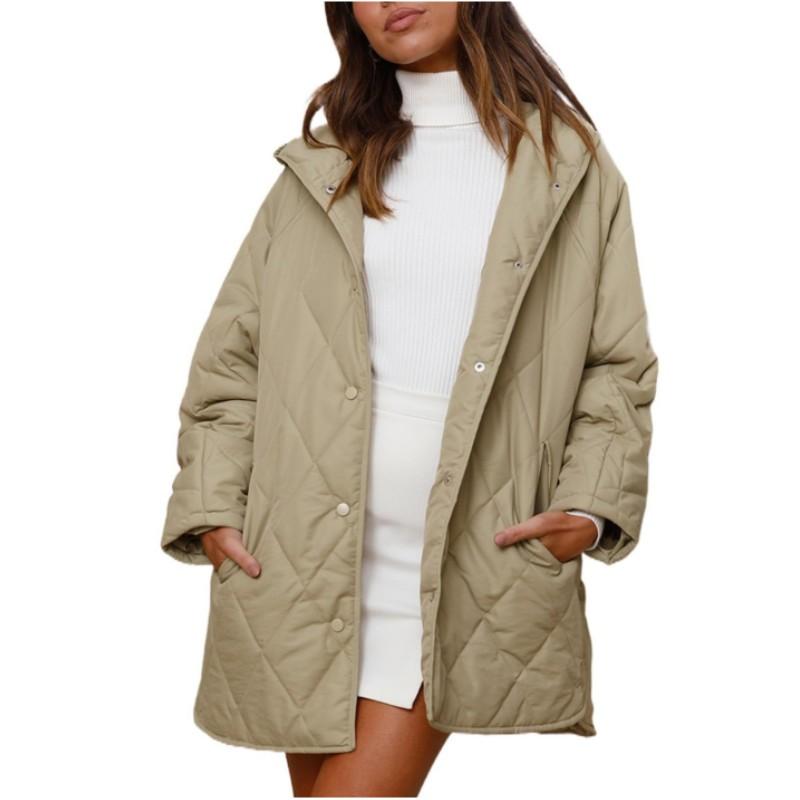 Women's Autumn Winter Solid Color Lightweight Casual Coat Loose Diamond Hooded Jacket