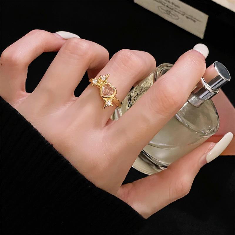 Caibao Series Light Luxury Elegant High Sense Exquisite Full Of Diamonds Zircon Flower Opening Ring Medieval Woven Index Finger Ring