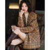 Demana Sweet Lapel Double-Breasted Plaid Winter Coat
