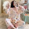 Spring and Autumn New High-end Imitation Cotton Pajamas Women's Summer Long-sleeved Trousers Set Women's Loose Large-size Loungewear