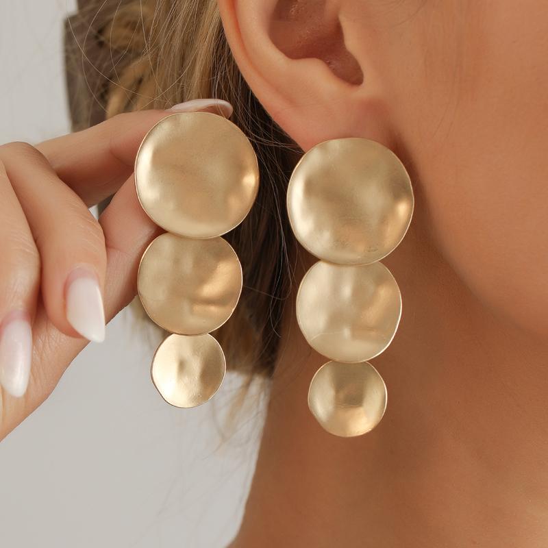 Metal Circular Geometric Pendant Earrings for Women Personality Gold Three-Layer Round Earrings Daily Jewelry