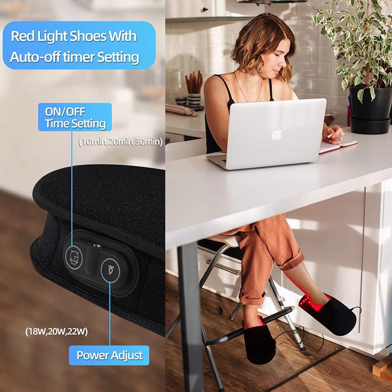 Black 90pcs LEDs Red Light Therapy Devices Near Infrared LED Pad 880 NM Foot Pain Relief Slipper for Feet Toes Instep 32x13.5cm