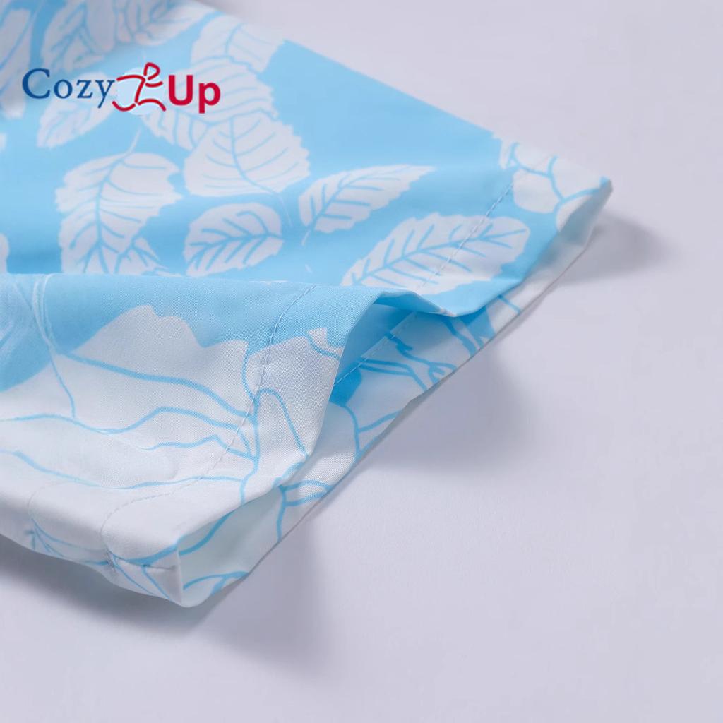 Men's Short Sleeved Shirt with Sky Blue and White Rose Print Shirt for Men