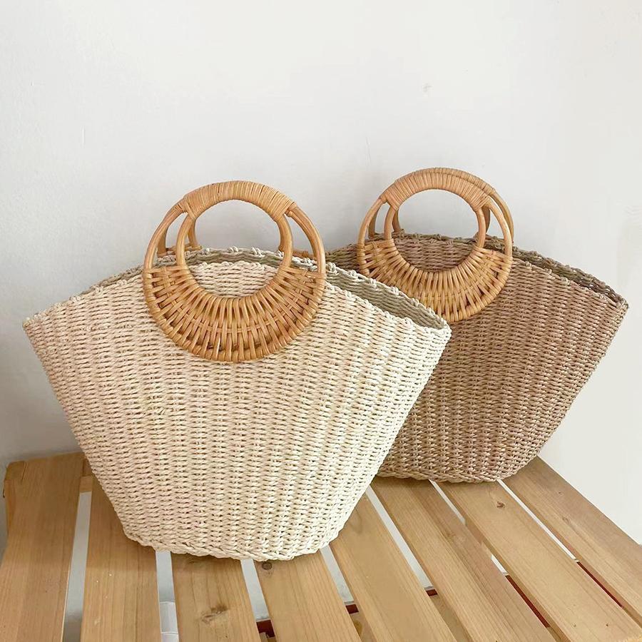 Borse Estive in Rattan e Paglia con Manico Rotondo Grande Capacità Stile Boemo Borse da Viaggio da Donna Intrecciate Grandi Borse a Spalla da Spiaggia Borse Intrecciate