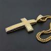 Iced Out CZ Large Big Cross Pendant With Chain Gold Color Stainless Steel Men Necklace Hip Hop Bling Bling Jewelry N1492