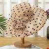 Dames Elegante Stippen Brede Rand Strand Zon Hoed Jurk Kerk Bruiloft Thee Feest Organza Hoeden