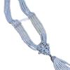 Pre-owned Multi-layer Pearl Pendant Tassel Necklace with Zircon Inlay.