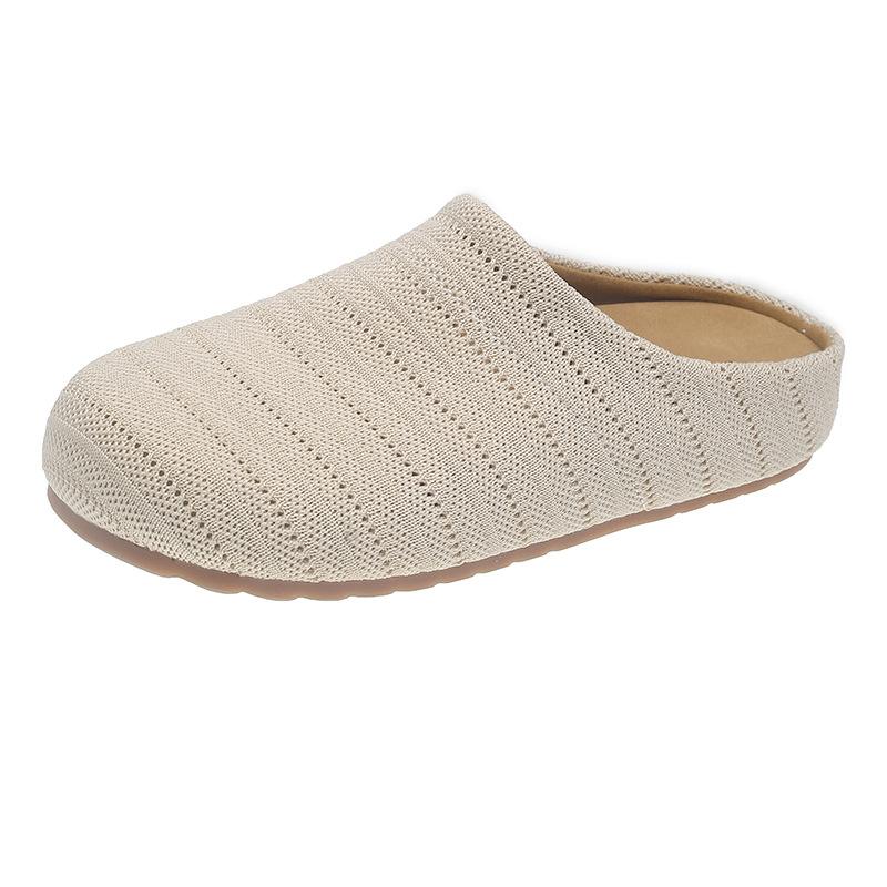 2025 New Summer Foreign-style Woven Hollow Baotou Half Slippers Women's Breathable Seaside Beach Going Out Boken Shoes