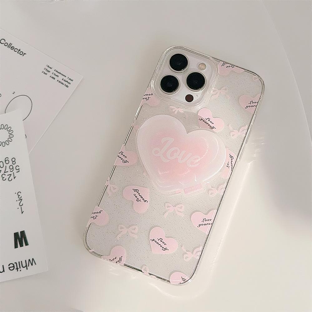 Glitter Ins Powder Love Holder for IPhone 17 Mobile Phone Case 13 Transparent for IPhone16pro Max for 11