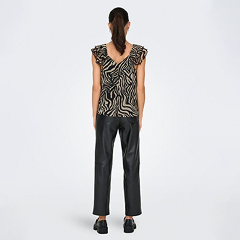 Schwarzes Zebra-Top mit Rüschenärmeln für Damen – ONLY