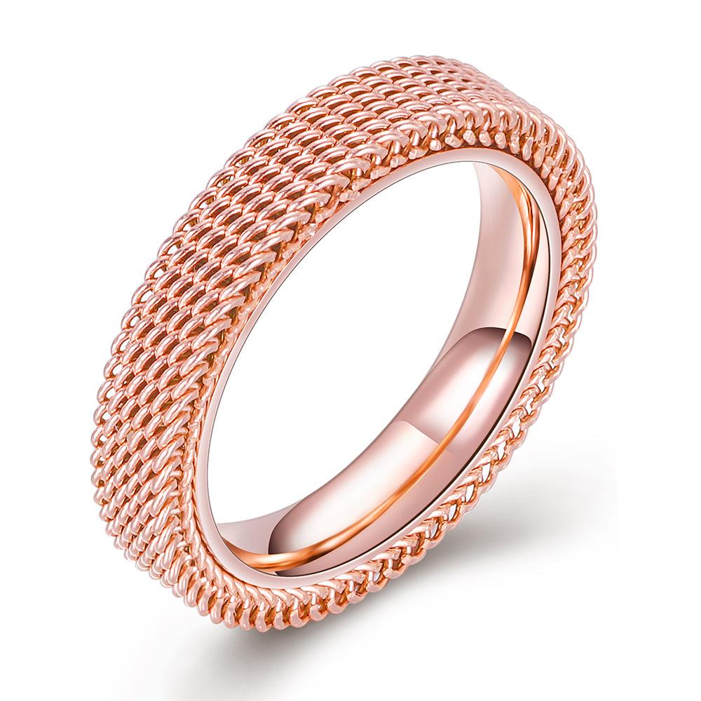 Three-Color Double Layer Mesh Fashion Hollow Stainless Steel Ring Size 8
